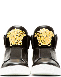 Baskets montantes en cuir noires Versace