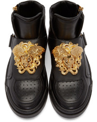 Baskets montantes en cuir noires Versace