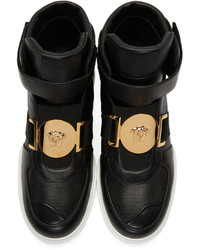 Baskets montantes en cuir noires Versace