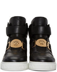 Baskets montantes en cuir noires Versace