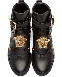 Baskets montantes en cuir noires Versace