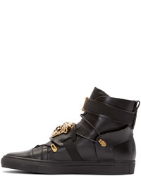 Baskets montantes en cuir noires Versace