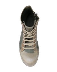 Baskets montantes en cuir olive Rick Owens