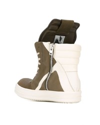 Baskets montantes en cuir olive Rick Owens