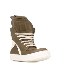 Baskets montantes en cuir olive Rick Owens