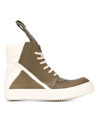 Baskets montantes en cuir olive Rick Owens