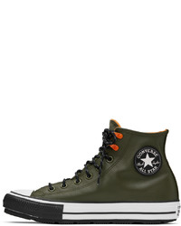 Baskets montantes en cuir olive Converse