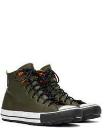 Baskets montantes en cuir olive Converse