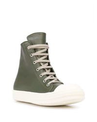 Baskets montantes en cuir olive Rick Owens