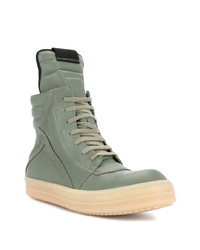 Baskets montantes en cuir olive Rick Owens