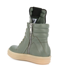 Baskets montantes en cuir olive Rick Owens