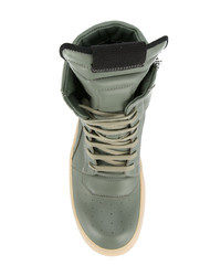 Baskets montantes en cuir olive Rick Owens