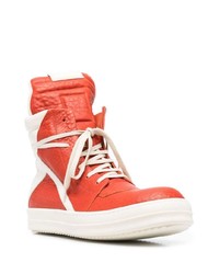 Baskets montantes en cuir orange Rick Owens