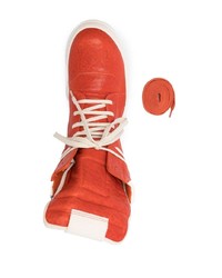 Baskets montantes en cuir orange Rick Owens