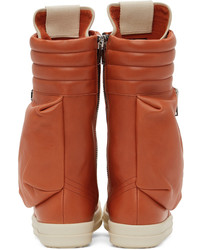 Baskets montantes en cuir orange Rick Owens