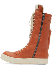 Baskets montantes en cuir orange Rick Owens