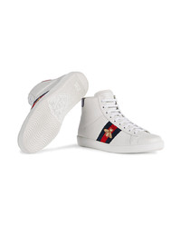 Baskets montantes en cuir ornées blanches Gucci