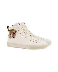 Baskets montantes en cuir ornées blanches Gucci