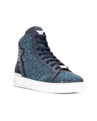 Baskets montantes en cuir ornées bleu marine Philipp Plein