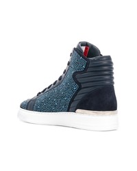 Baskets montantes en cuir ornées bleu marine Philipp Plein