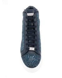 Baskets montantes en cuir ornées bleu marine Philipp Plein