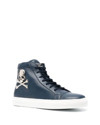 Baskets montantes en cuir ornées bleu marine Philipp Plein