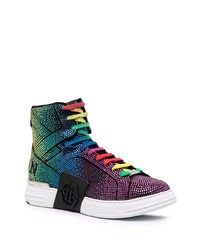 Baskets montantes en cuir ornées multicolores Philipp Plein