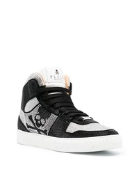 Baskets montantes en cuir ornées noires et blanches Philipp Plein