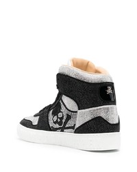 Baskets montantes en cuir ornées noires et blanches Philipp Plein