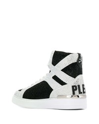 Baskets montantes en cuir ornées noires et blanches Philipp Plein