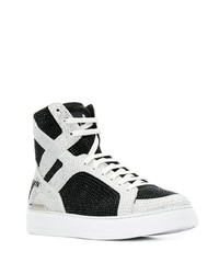 Baskets montantes en cuir ornées noires et blanches Philipp Plein