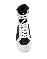 Baskets montantes en cuir ornées noires et blanches Philipp Plein