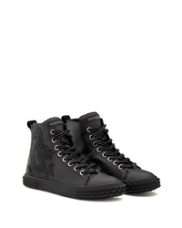 Baskets montantes en cuir ornées noires Giuseppe Zanotti