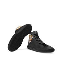 Baskets montantes en cuir ornées noires Gucci