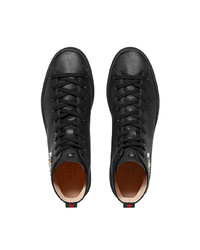 Baskets montantes en cuir ornées noires Gucci