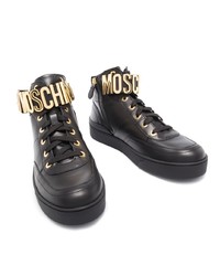 Baskets montantes en cuir ornées noires Moschino