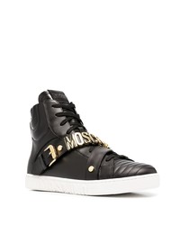 Baskets montantes en cuir ornées noires Moschino