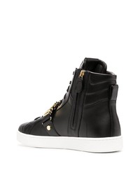 Baskets montantes en cuir ornées noires Moschino