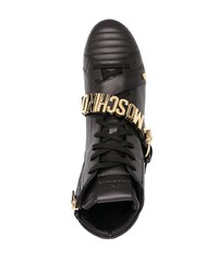 Baskets montantes en cuir ornées noires Moschino