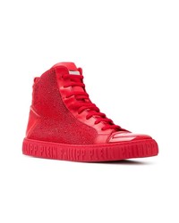 Baskets montantes en cuir ornées rouges Philipp Plein