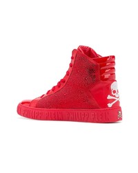 Baskets montantes en cuir ornées rouges Philipp Plein