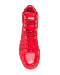 Baskets montantes en cuir ornées rouges Philipp Plein