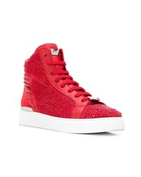 Baskets montantes en cuir ornées rouges Philipp Plein