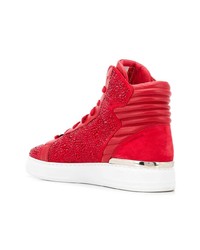 Baskets montantes en cuir ornées rouges Philipp Plein