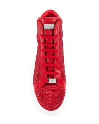 Baskets montantes en cuir ornées rouges Philipp Plein