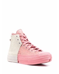 Baskets montantes en cuir roses Converse