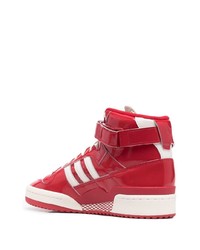 Baskets montantes en cuir rouge et blanc adidas