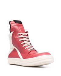 Baskets montantes en cuir rouge et blanc Rick Owens