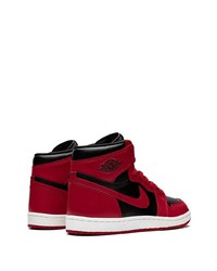 Baskets montantes en cuir rouge et noir Jordan