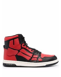 Baskets montantes en cuir rouge et noir Amiri